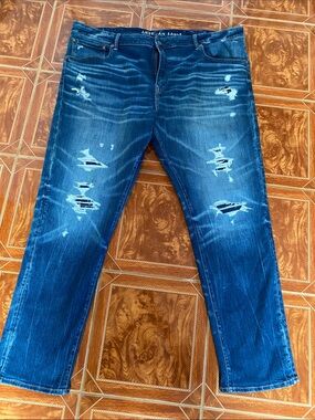 American Eagle Outfitters Men's Distressed Dark Blue Slim Jeans
